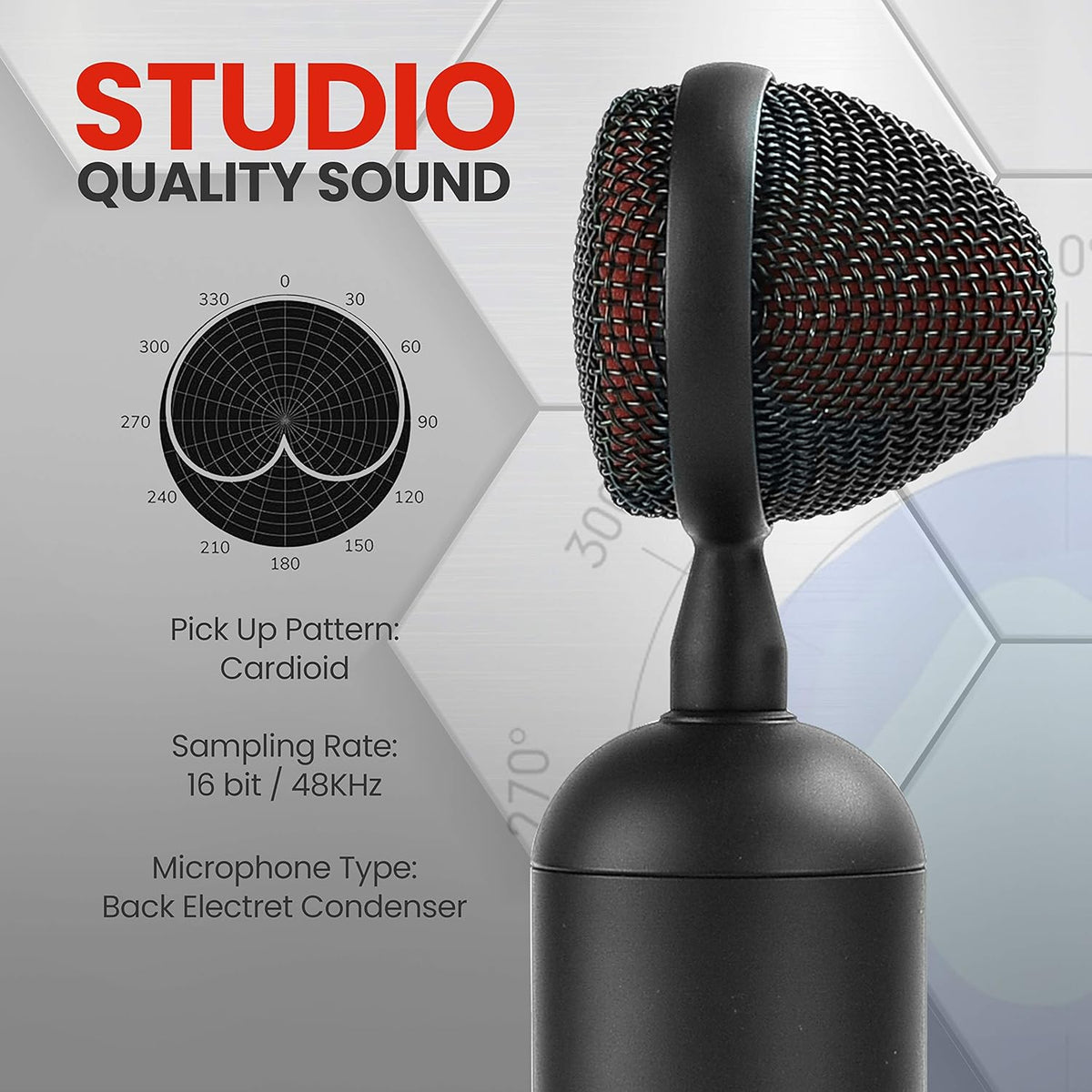 USB Cardioid Condenser Microphone with USB Cable, Built-in Pop Filter, Adjustable Desktop Stand N241581