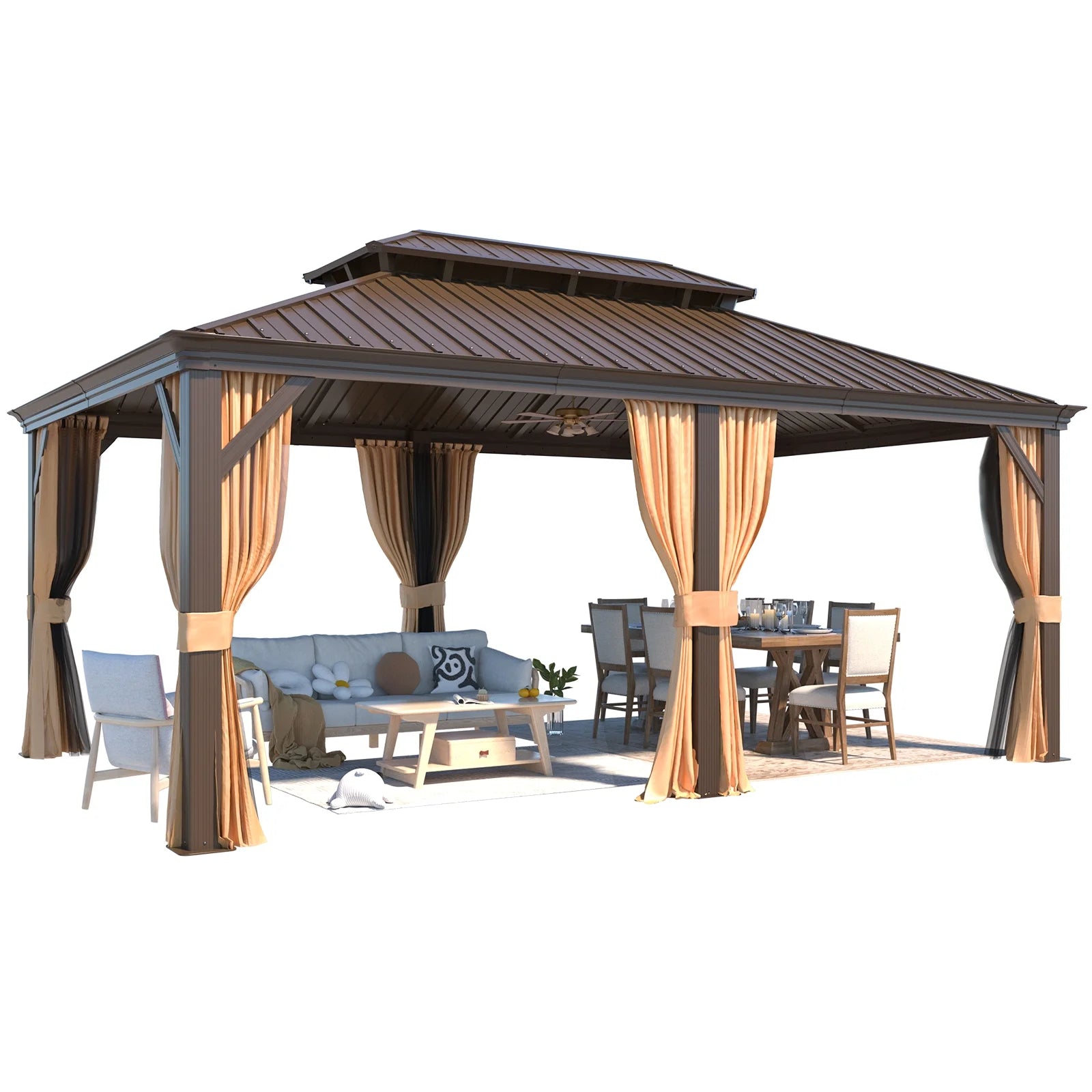 12' x 18' Hardtop Metal Double Roof Gazebo Y477