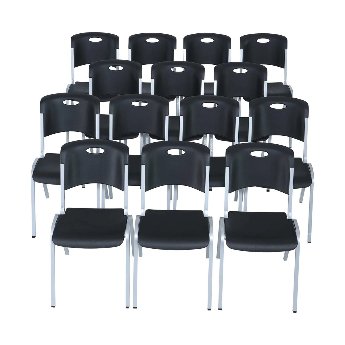 14 Pack Black & Silver Stacking Chairs X9371