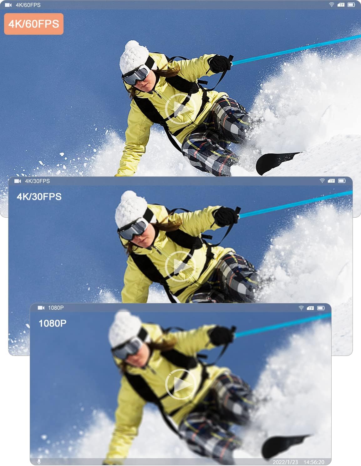 4K 60FPS Waterproof Action Camera with Stabilization, WiFi, Dual Screen, 2 Batteries J1361