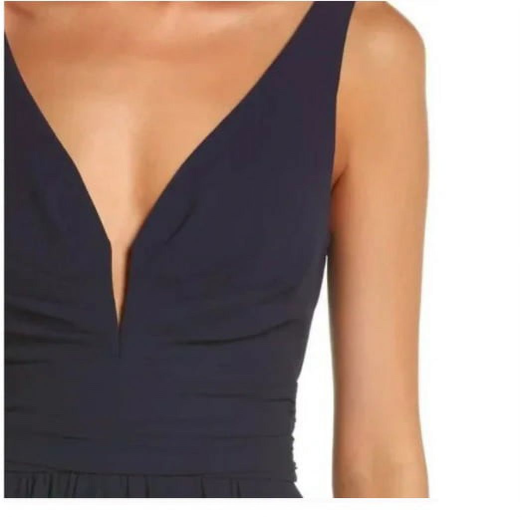 Sleeveless Plunging Neck Chiffon A-Line Maxi Dress Blue S B16991
