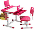 Pink Height Adjustable Kids Desk and Chair Set with Bookstand and Drawer Storage C26944