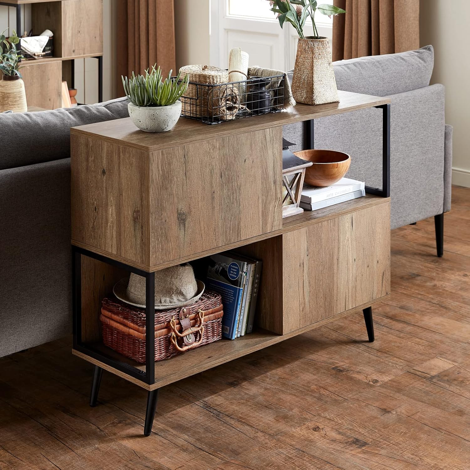 Brown Wood Console Table with Storage Cabinet X8573