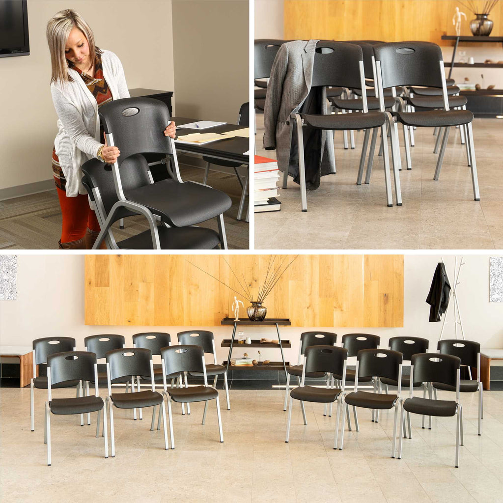 14 Pack Black & Silver Stacking Chairs X9371
