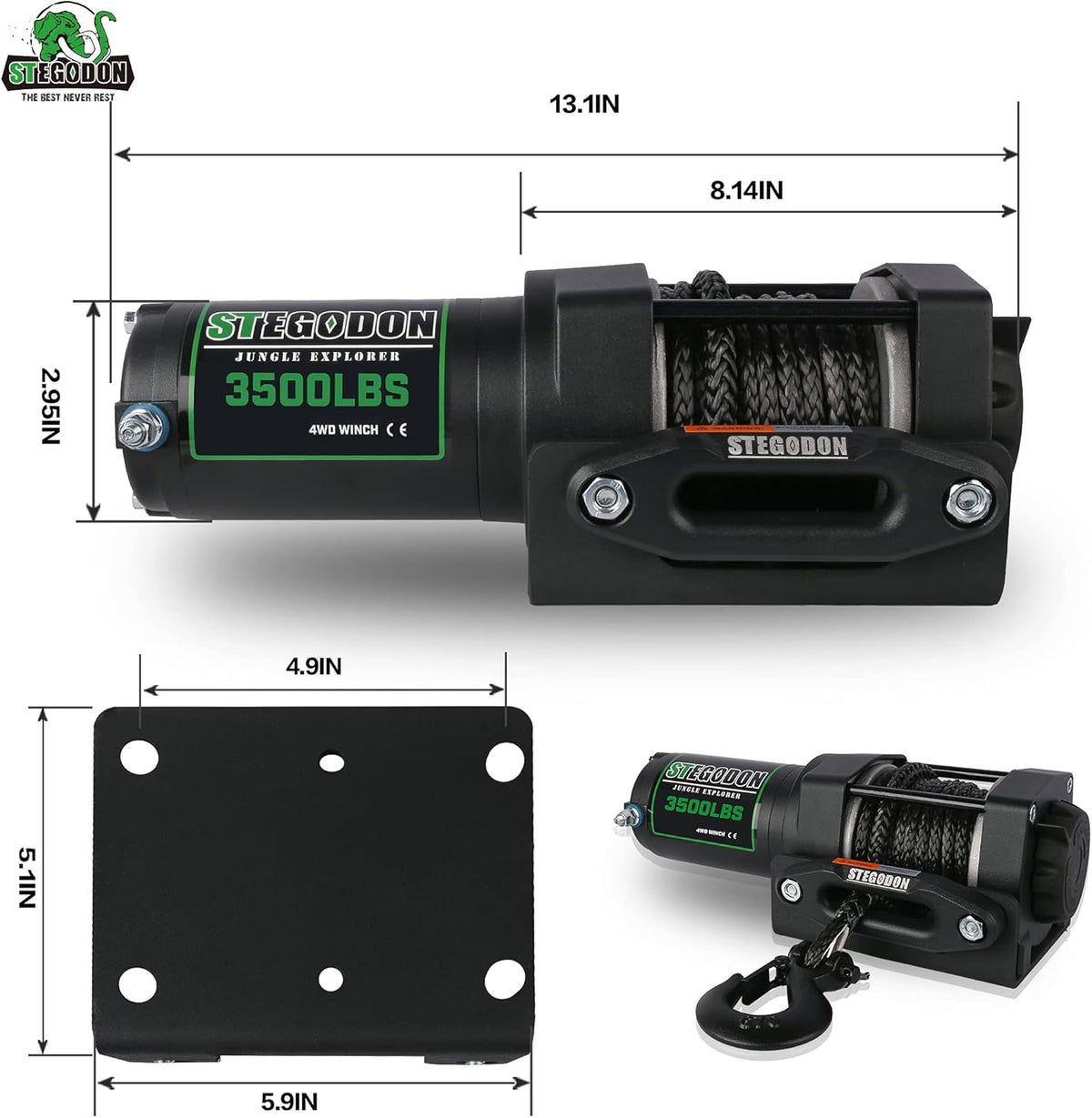 3500 lb. Load Capacity 12V Synthetic Rope Electric Winch with Wireless Remote Z58334
