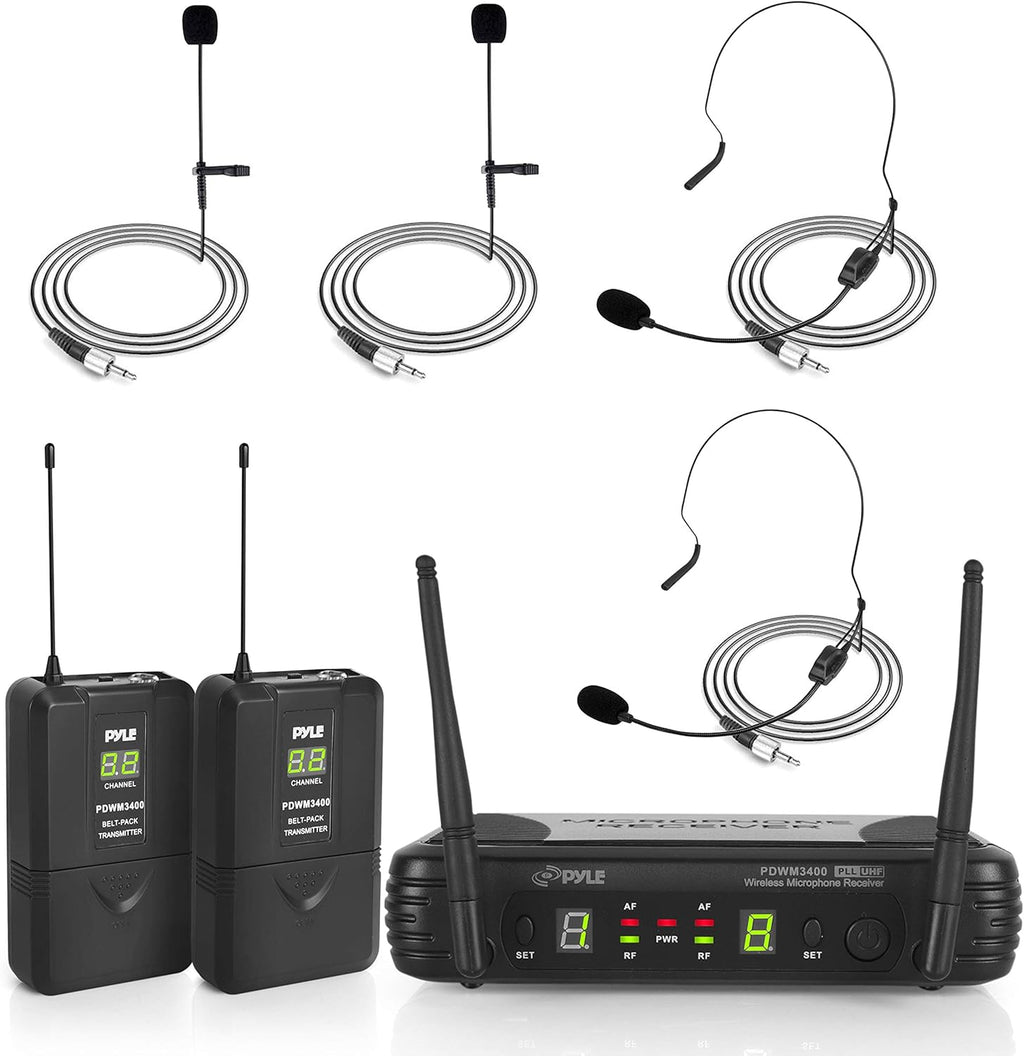2 Channel Wireless Microphone System with 2 Headset, 2 Lavalier, 2 Transmitter G431