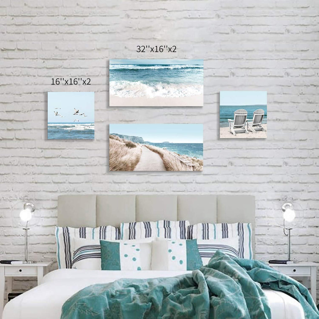 Coastal Chairs & Seagulls Canvas Wall Art Painting Print, 2 Panels N476379