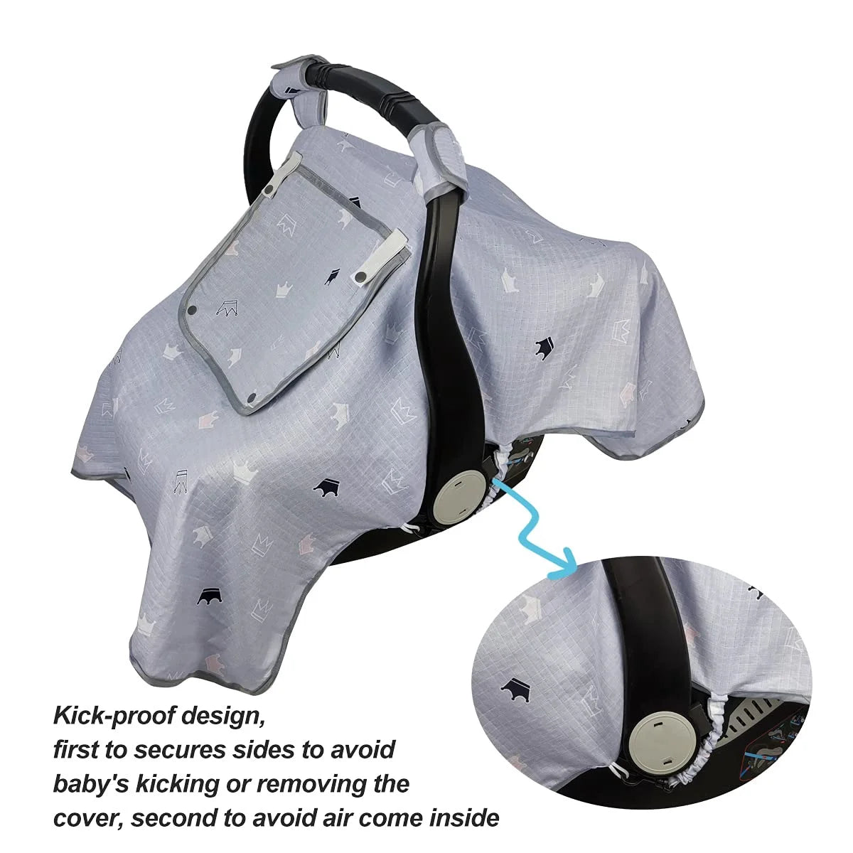 Grey Muslin Car Seat Canopy with Window F332369