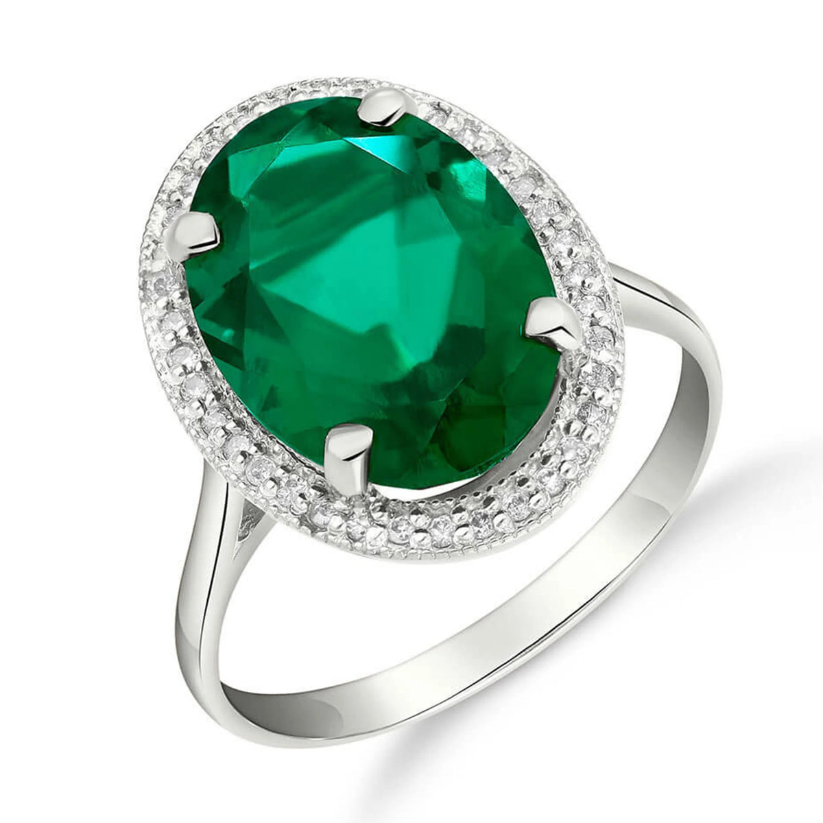 14K Solid White Gold Emerald Ring with Natural Diamonds Halo Ring (9.5) Y1800