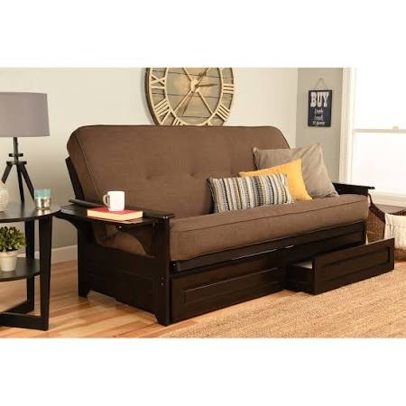 Espresso Full-Size Futon Frame with Innerspring Mattress and Storage Drawers C927