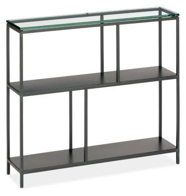 Recycled Natural Steel Console Table with Clear Tempered Glass Top R733910