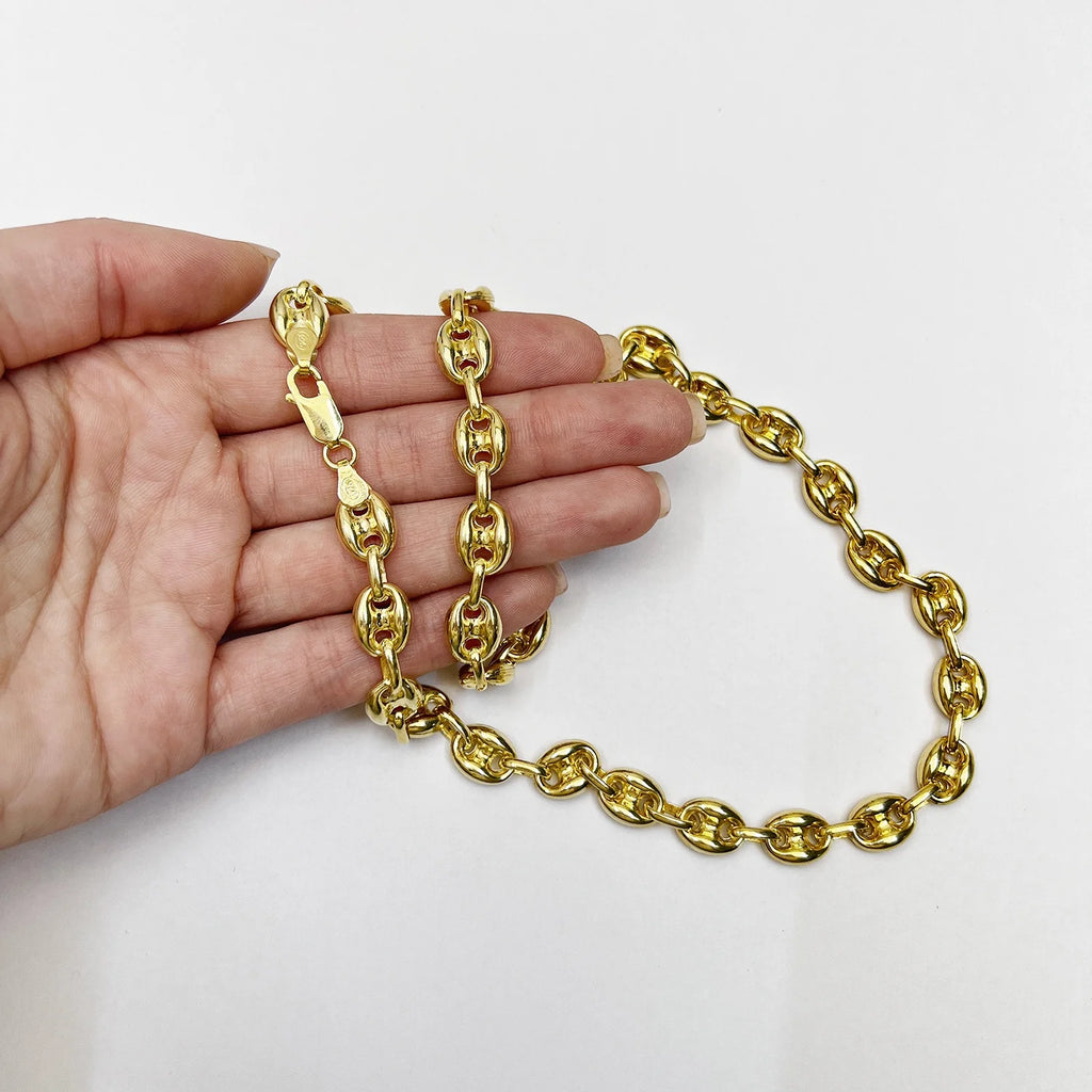 18K Yellow Gold Over Silver 9mm Puffed Anchor Chain Necklace 16"-24" T191267