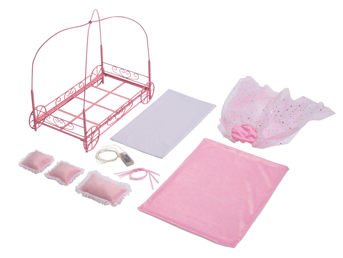 Pink Doll Bed with Canopy and LED Lights A336