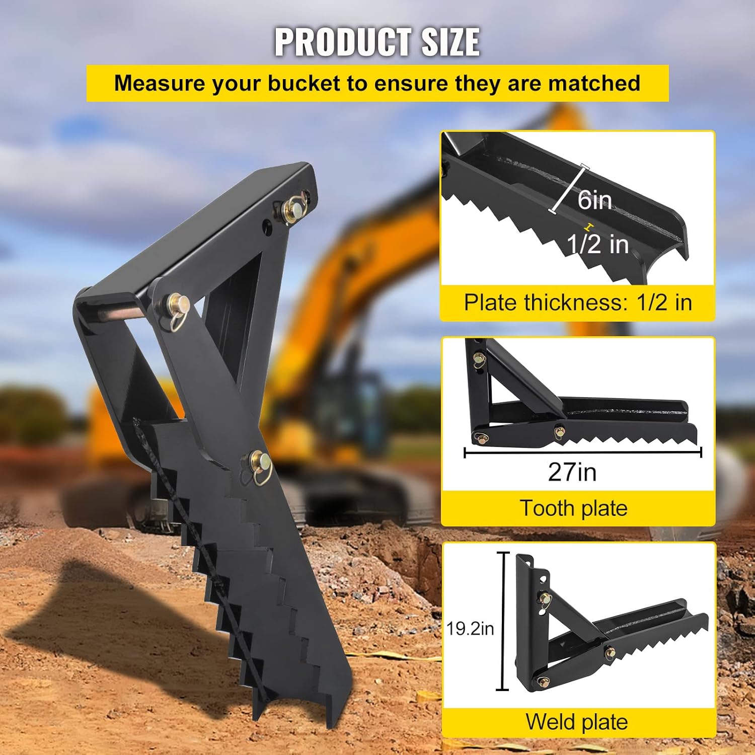 Black Steel Weld On Excavator Thumb K26345