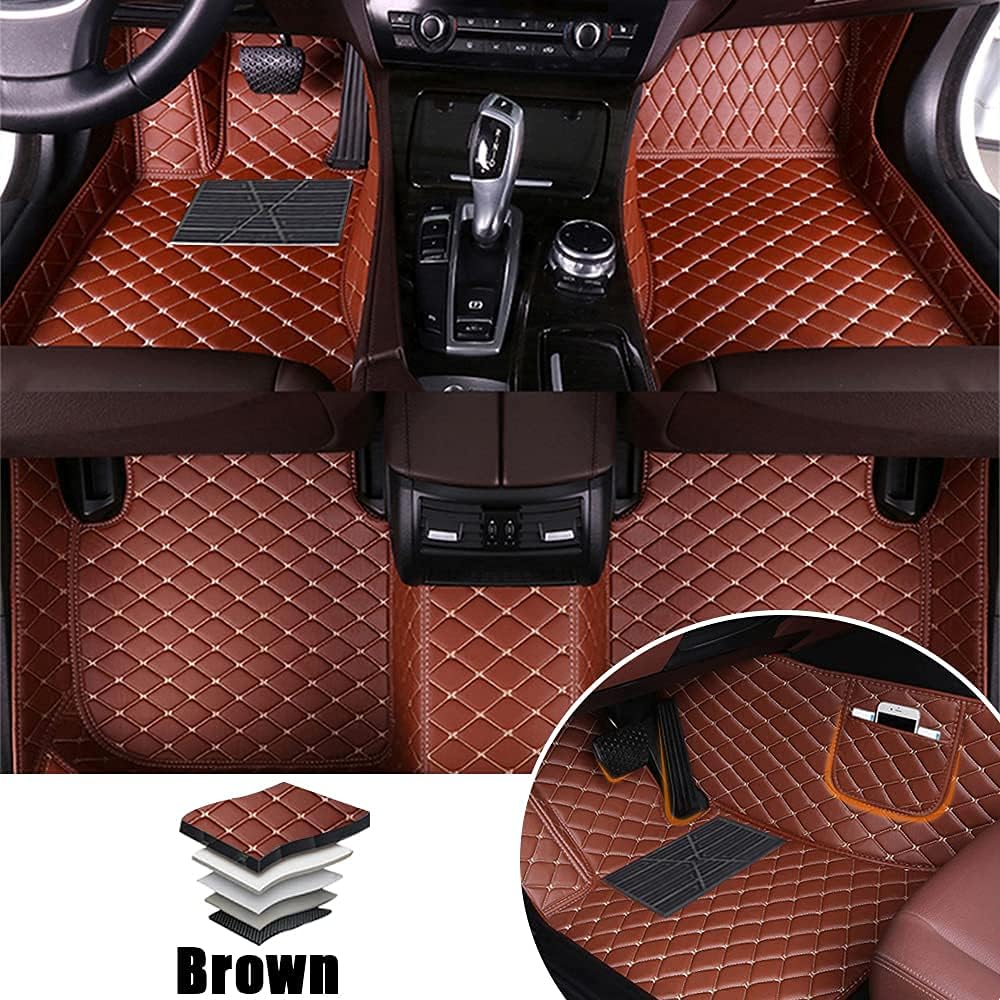 Leather Car Floor Mats Front ＆ Rear Full Coverage Liner/Set (Gold Color) B145033
