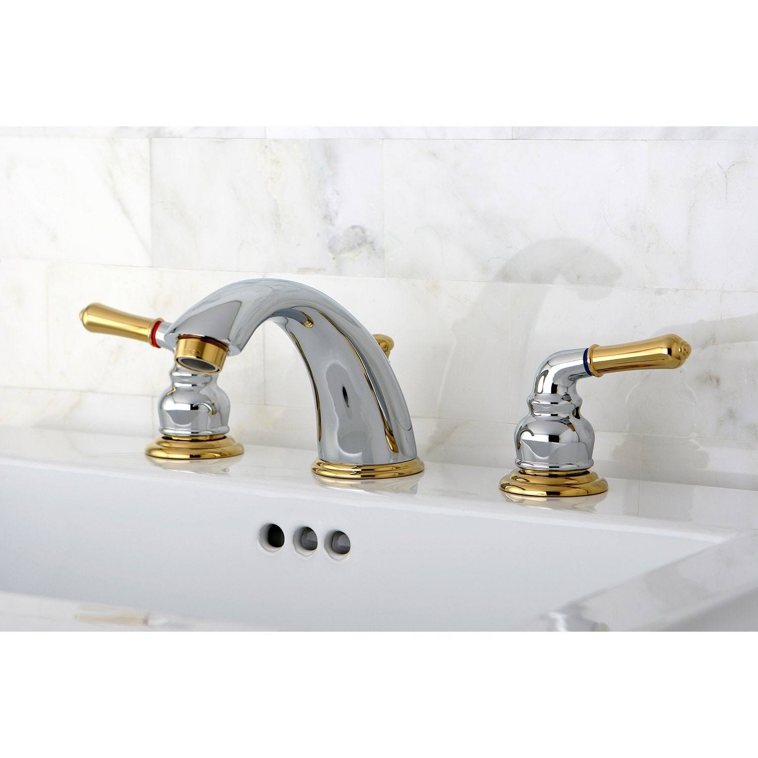 Polished Chrome Polished Brass Widespread Bathroom Faucet B1680