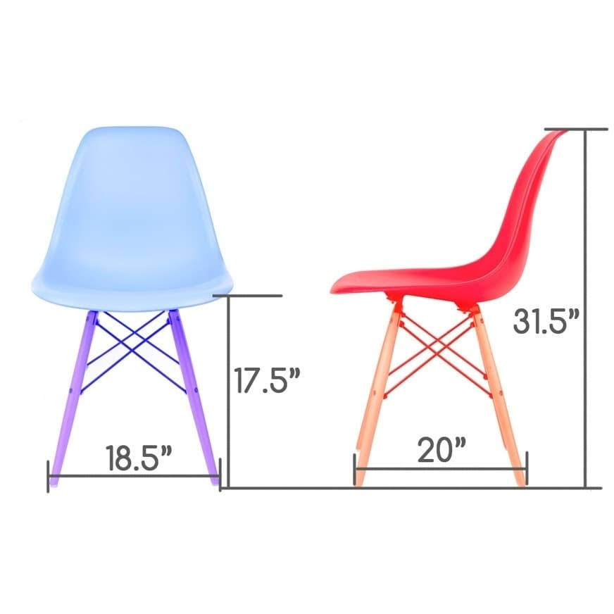 Set of 4 Orange Plastic Dining Chair with Beech Wood Legs H4378
