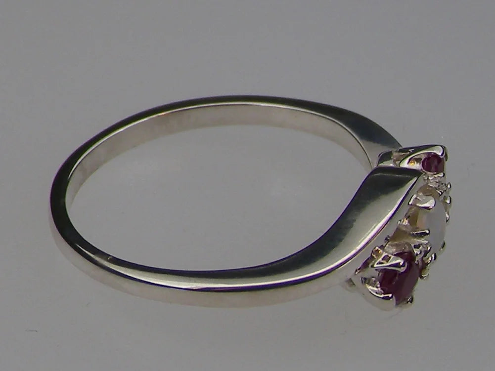 18k White Gold Natural Opal & Ruby Trilogy Ring K1027