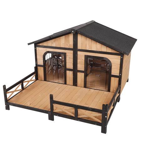 Wooden Large Dog House with Bottom Slide-Out Tray, 59 inch L, Natural Wood Color K627