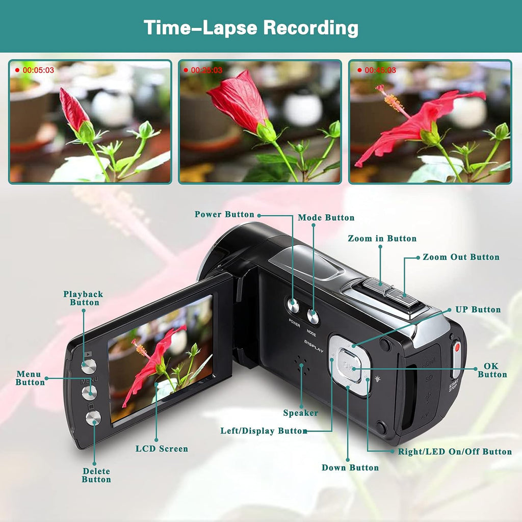 FHD 1080p Vlogging Camera Recorder 2.7 Inch 270 Degree Rotation LCD Video Camera, Pack of 2 X53601