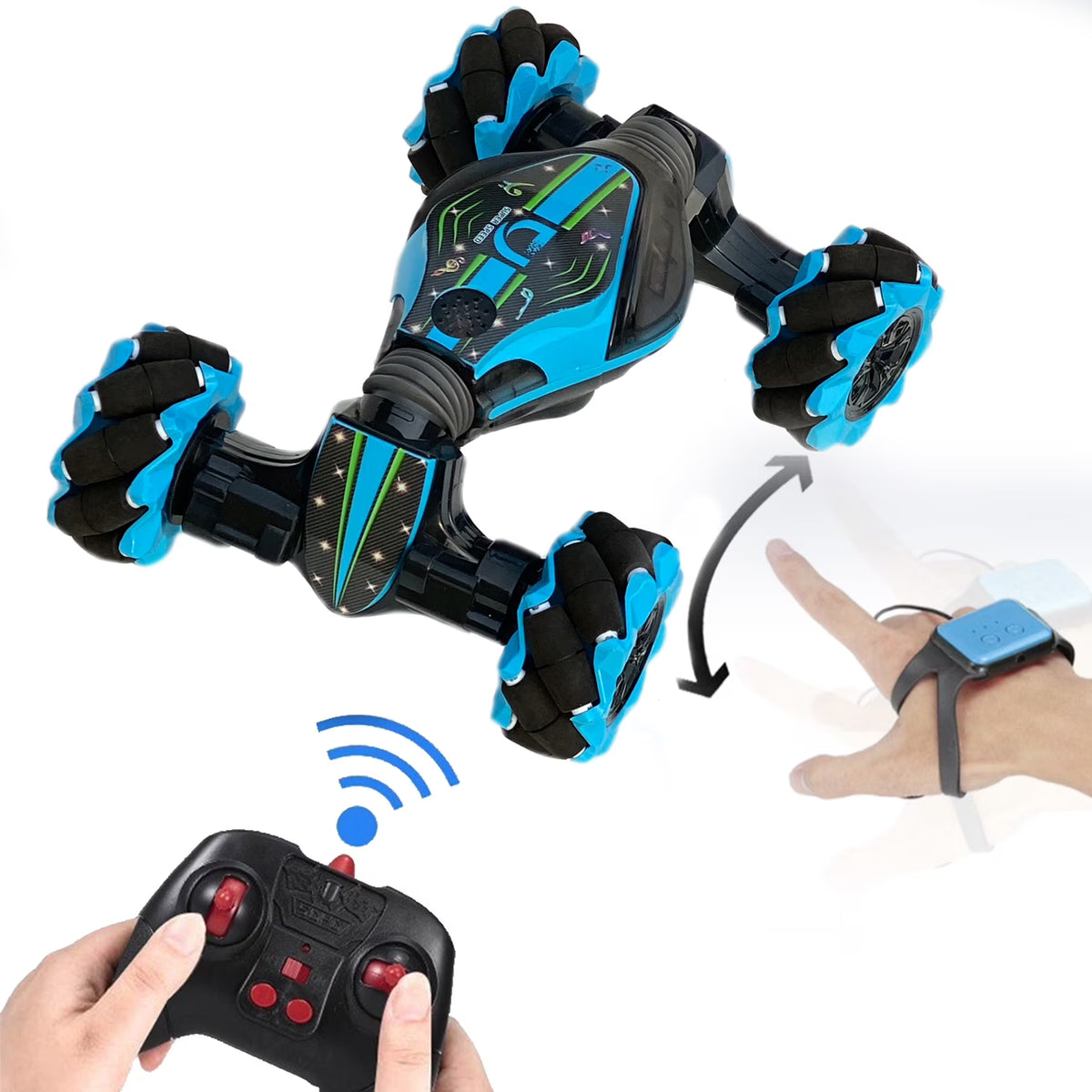 Blue 4WD 2.4Ghz Remote Control Stunt Car Toy Z2738