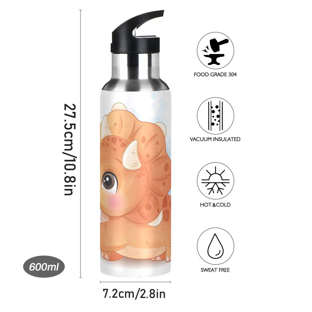 Stainless Steel Insulated Thermos Vacuum Flask Water Bottle with Straw Lid Q626