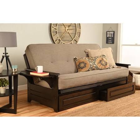Espresso Full-Size Futon Frame with Innerspring Mattress and Storage Drawers C927