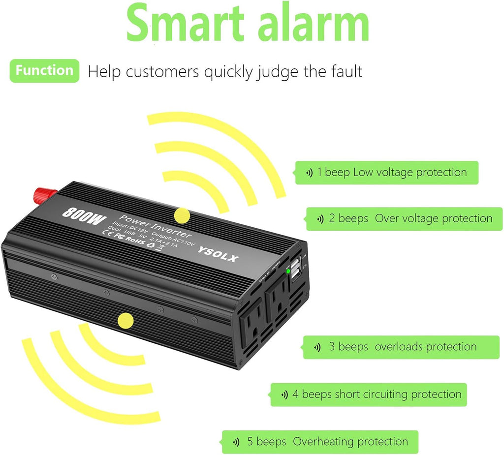 800W Power Inverter DC 12V to 110V AC Converter Car Plug Adapter Outlet Charger D44993