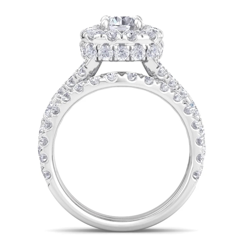 3 1/2Ct Cushion Halo Diamond Engagement Set in White Yellow Rose Gold P66181