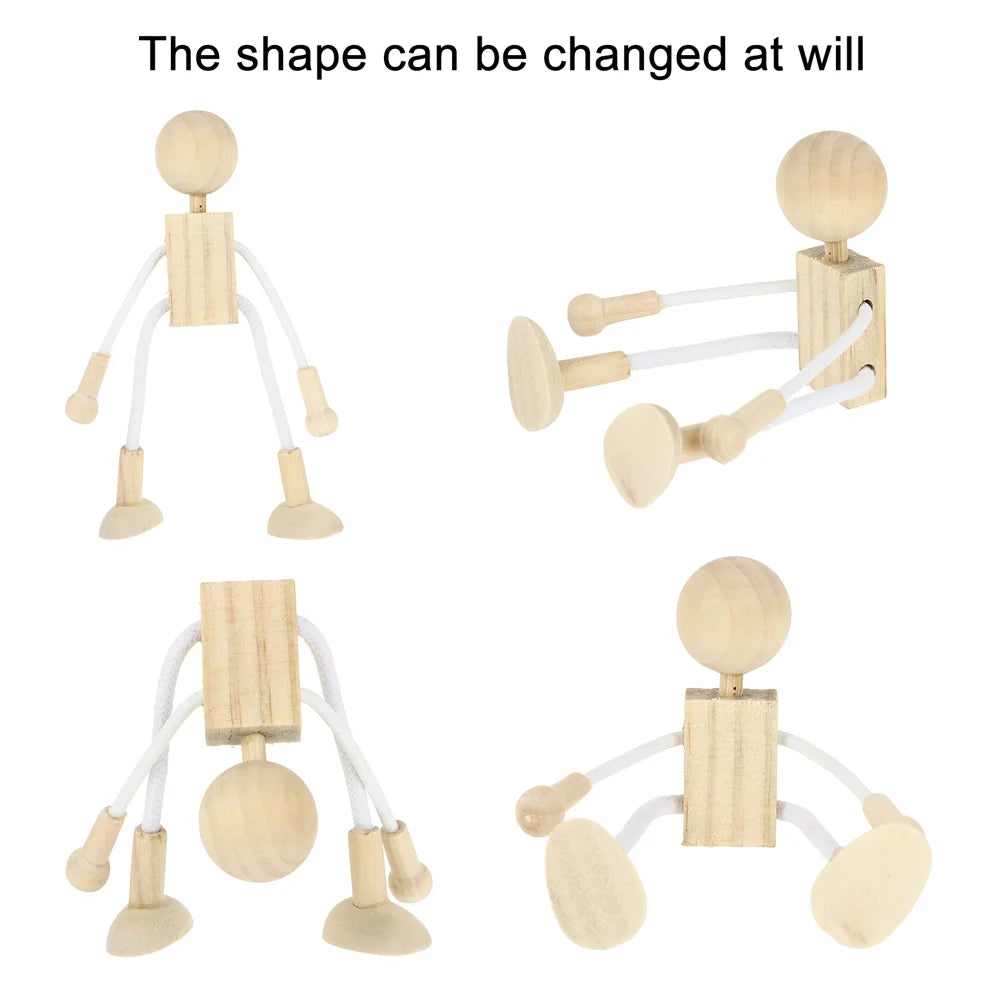 6pcs Unfinished Wooden Dolls Cartoon Robots for DIY Painting F65517
