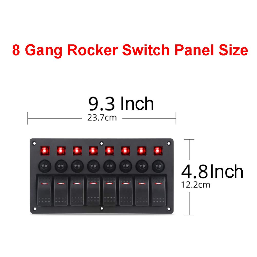 Red 8 Gang Waterproof Toggle Rocker Switch Panel with LED Indicator, Pack of 2 N24437
