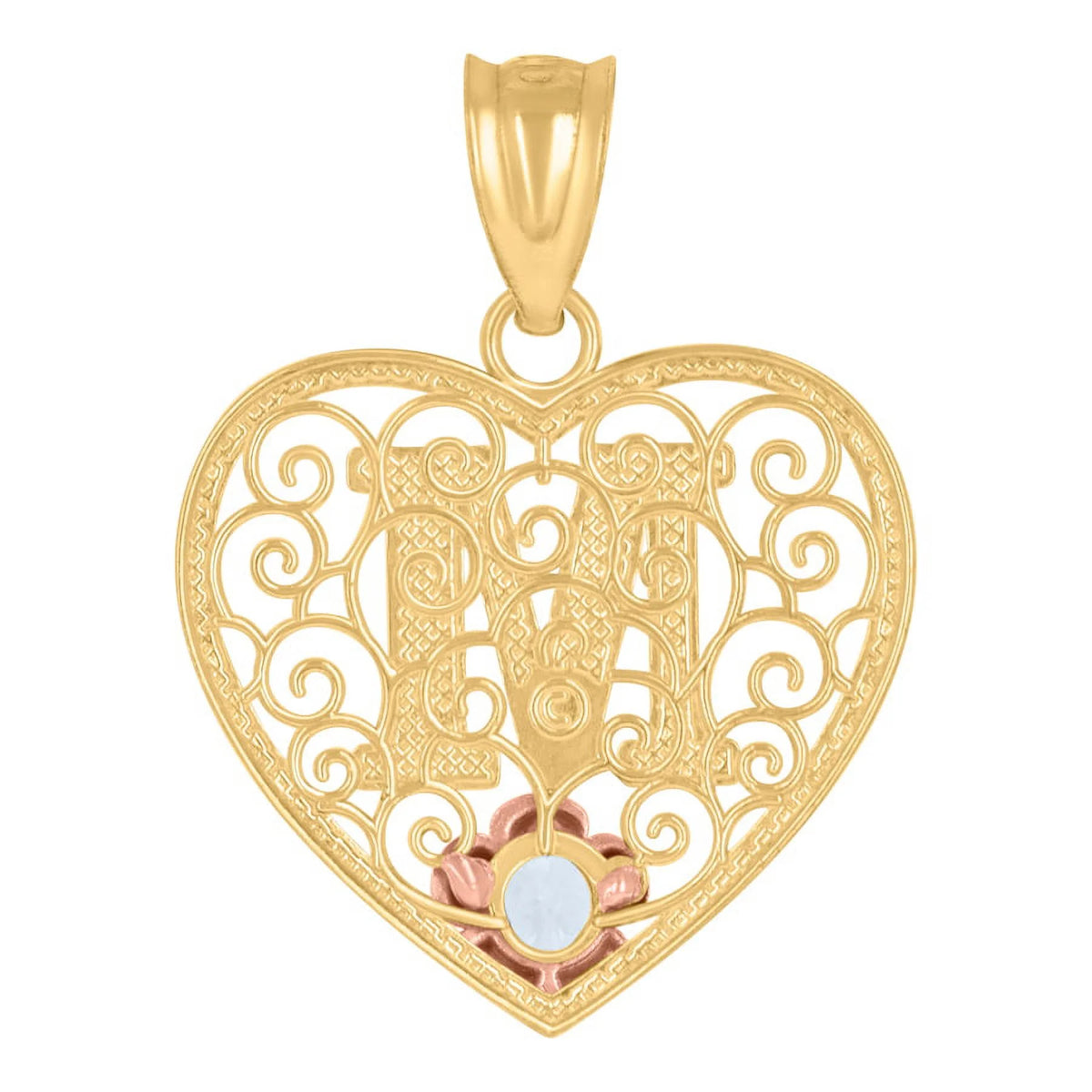 Tri color Gold Love Heart Letter M Charm Pendant Necklace M899819
