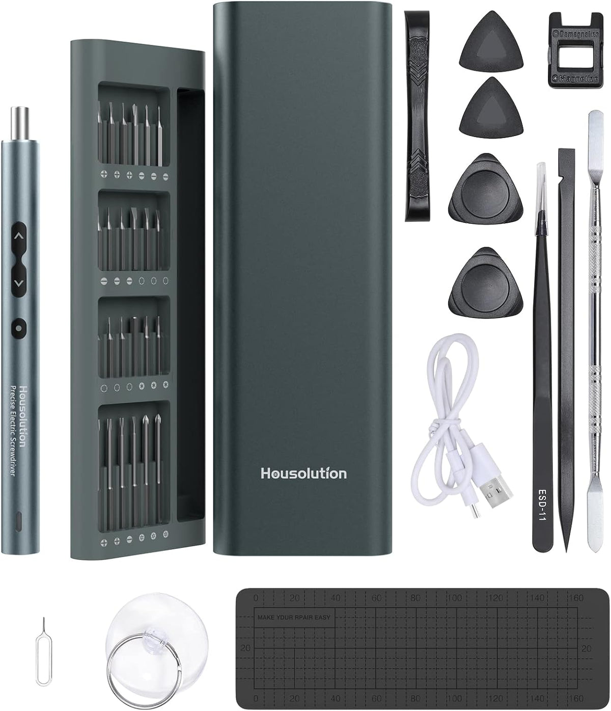 Mini Electric Screwdriver 62 In 1 Magnetic Screwdriver Kit with 48PCs Bits, Gray P7920
