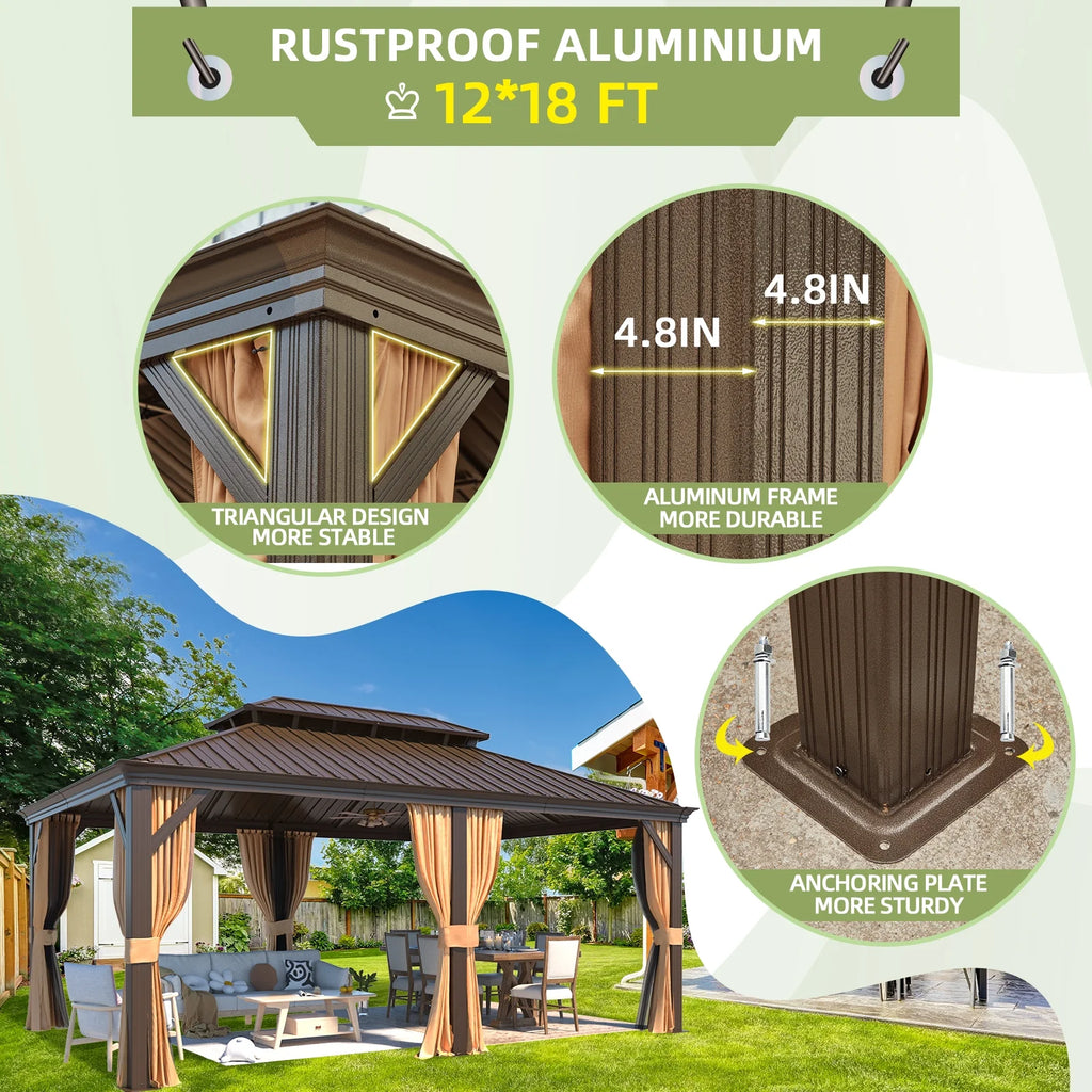 12' x 18' Hardtop Metal Double Roof Gazebo Y477