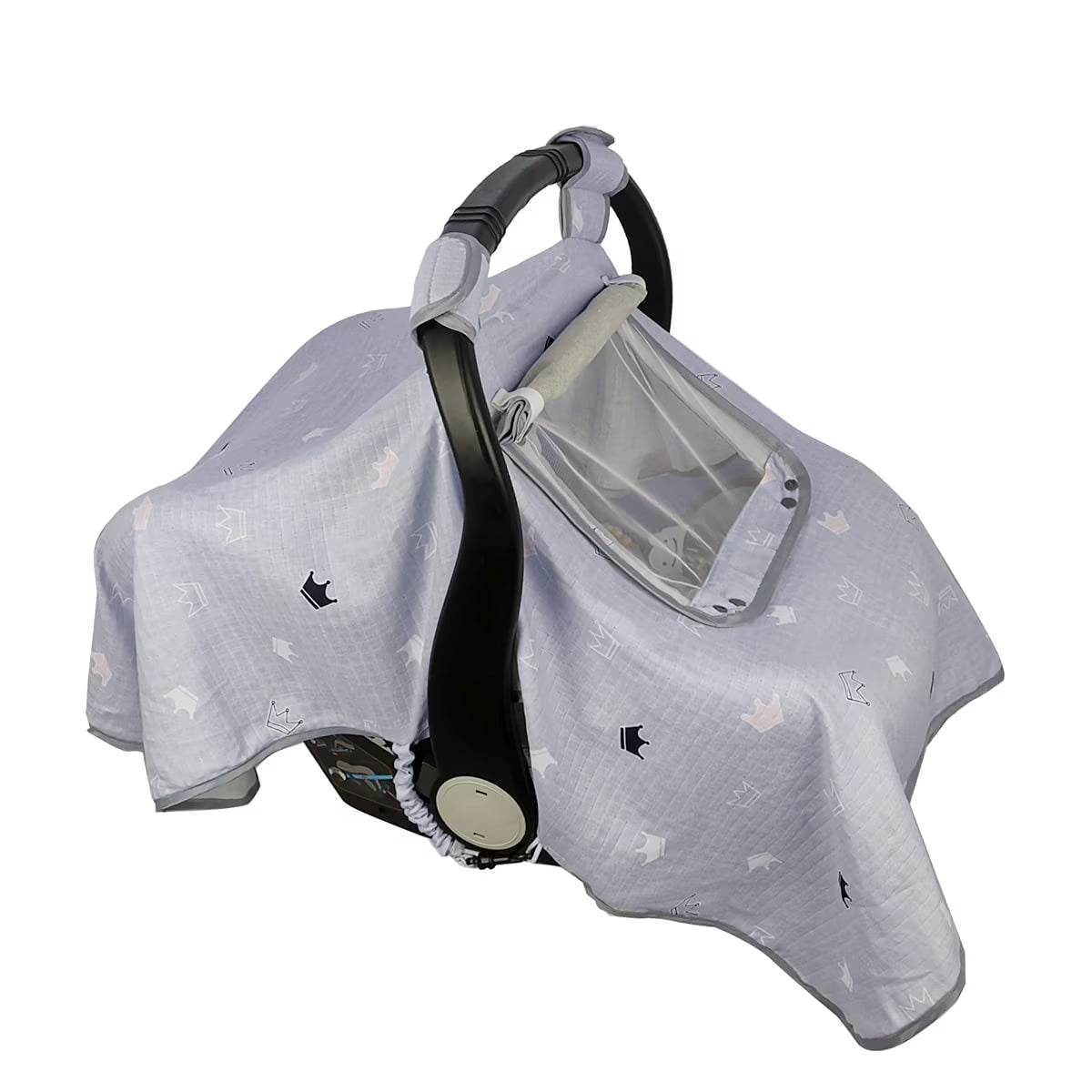 Grey Muslin Car Seat Canopy with Window F332369