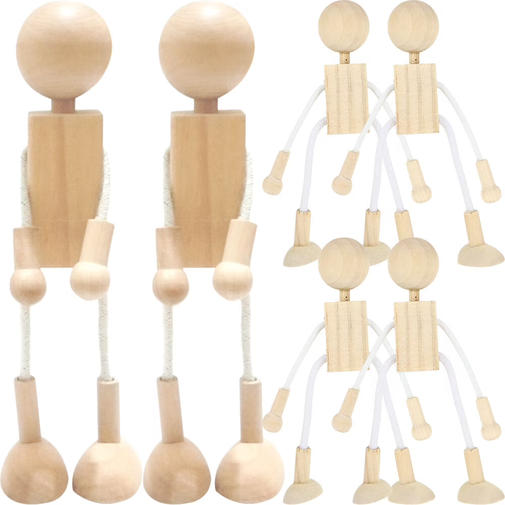 6pcs Unfinished Wooden Dolls Cartoon Robots for DIY Painting F65517