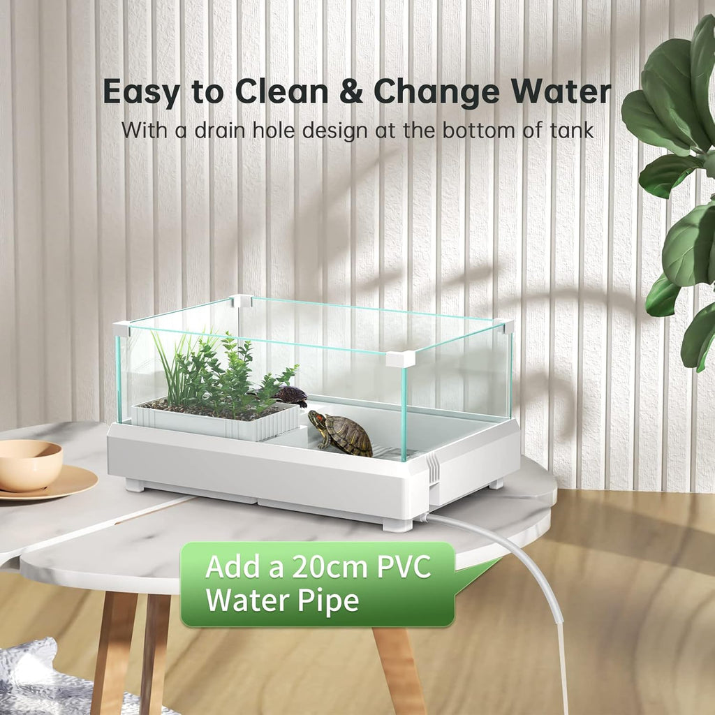 Glass Turtle Tank Aquarium with Basking Platform, Bottom Drain Design H45568