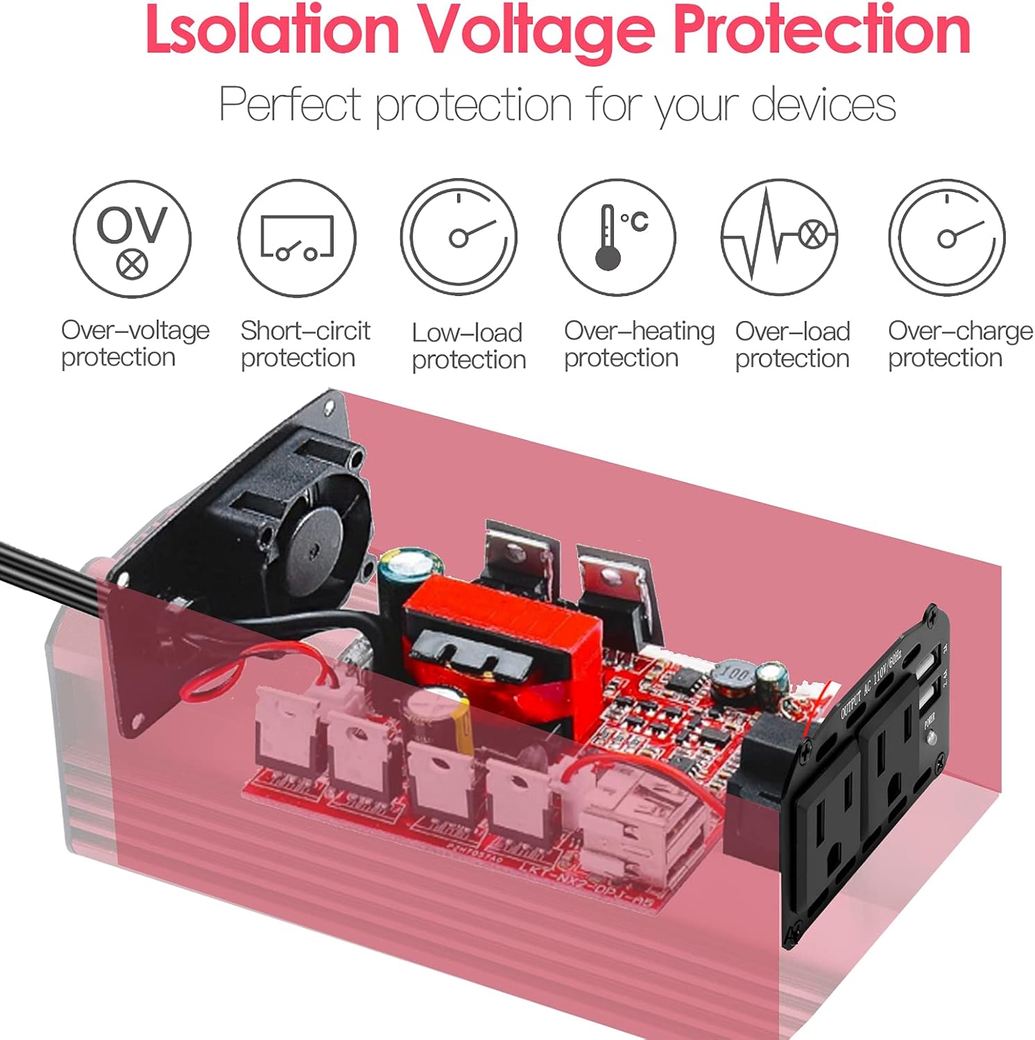 Power Inverter DC 12V to 110V AC 300W Car Inverter Charger with 5.4A Dual USB Pack of 2 Q9227