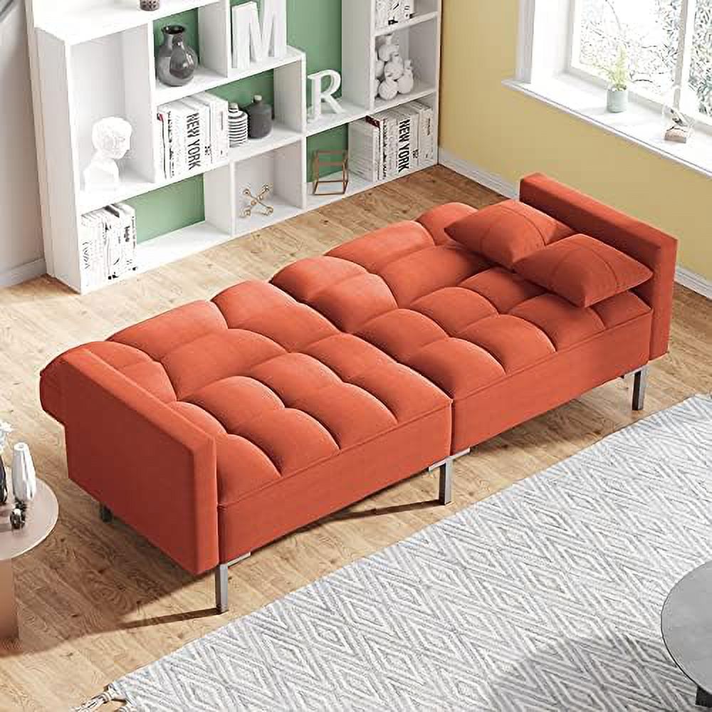 Modern Linen Convertible Futon Sofa Bed with 2 Pillows T967294