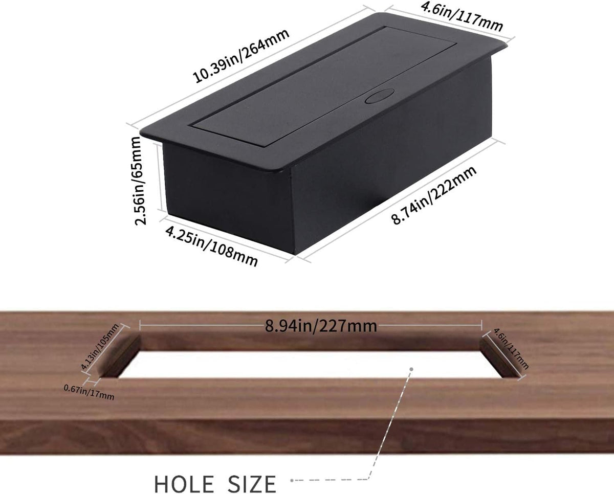 Pop up Outlet Desktop Connection Box with 2 Independent Power, USB, RJ45, VGA, HDMI, 3.5 mm Audio, Black, Pack of 2 I594467