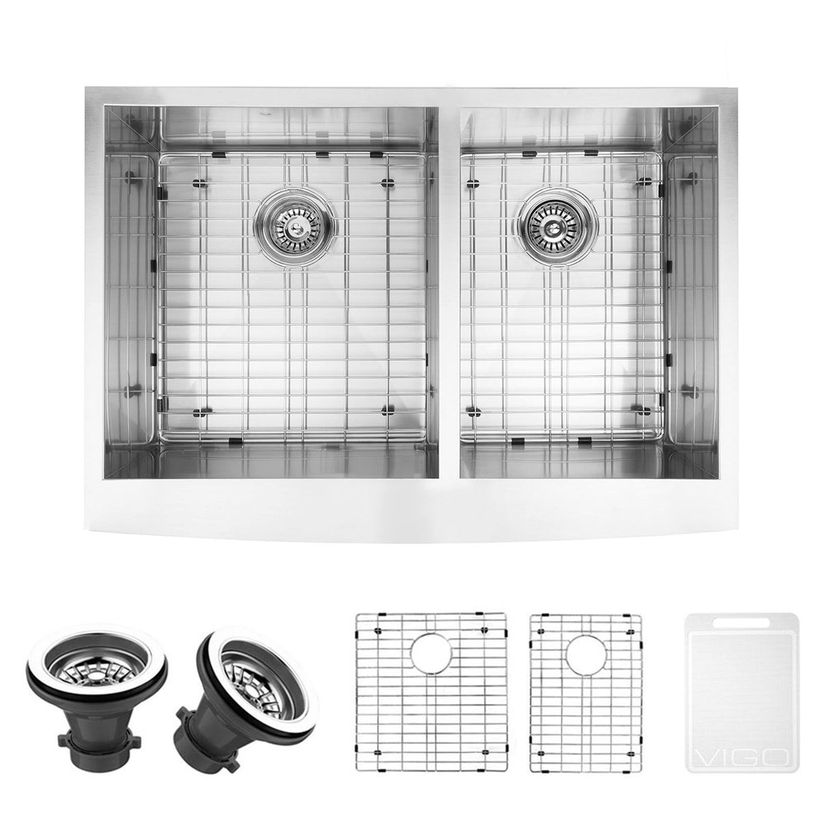 33-inch Farmhouse Stainless Steel Kitchen Sink with Two Grids and Two Strainers P95624