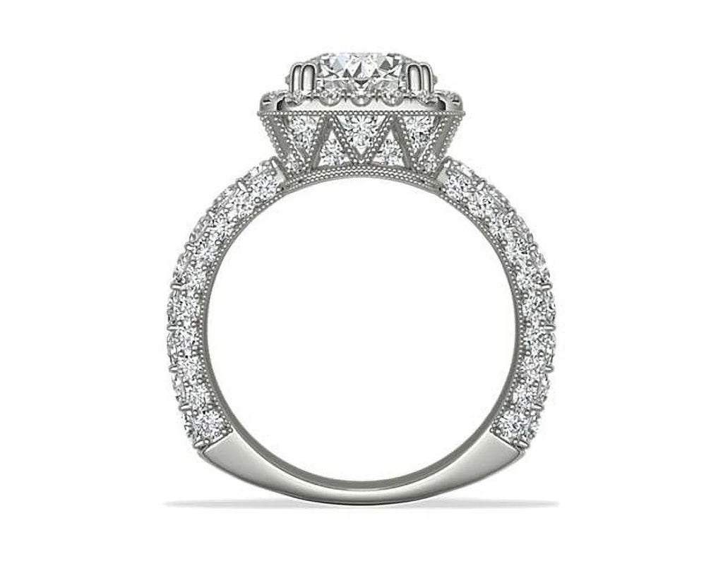 14K White Gold Halo & Solitaire Diamond Wedding Ring Size 7 N70377