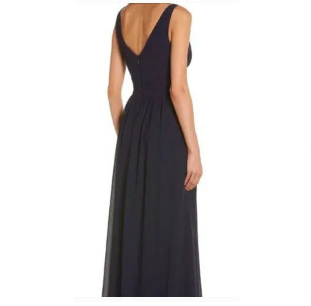 Sleeveless Plunging Neck Chiffon A-Line Maxi Dress Blue S B16991