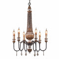 Retro Rustic 6-Light Wood Metal Crystal Candle Style Chandelier B12187