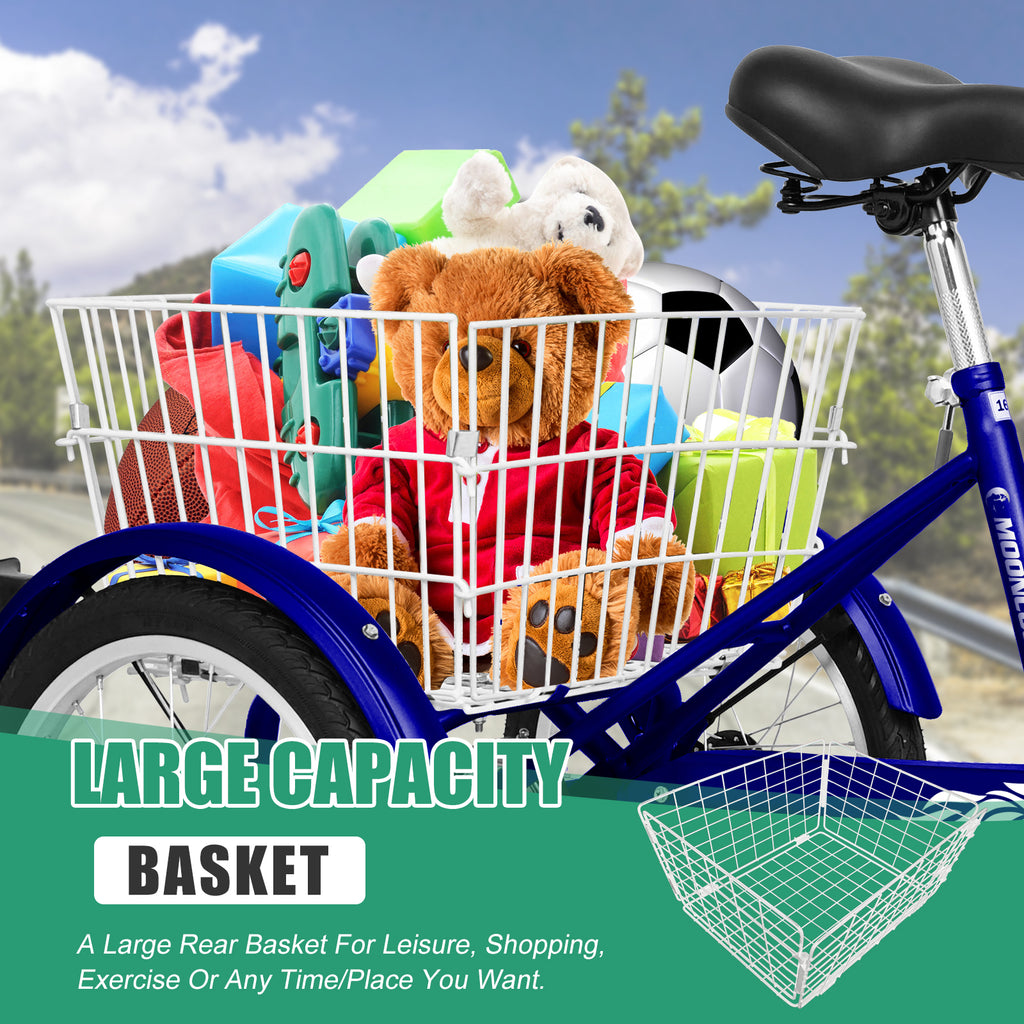 16" Kids Tricycle Three Wheeled Bike with Large Rear Basket U477