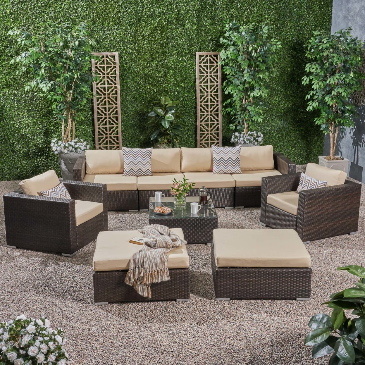 9pc Outdoor Wicker Sectional Sofa Set with Cushions U124511