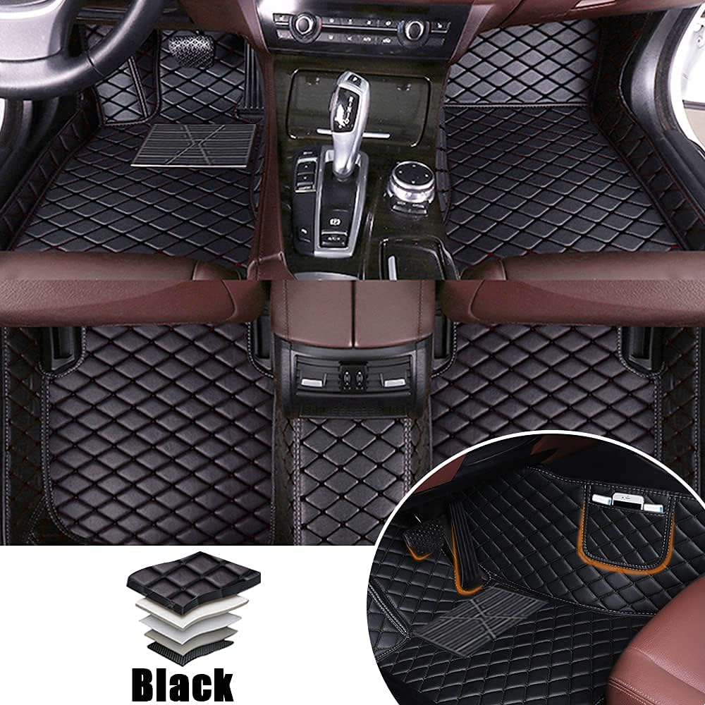 Leather Car Floor Mats Front ＆ Rear Full Coverage Liner/Set (Gold Color) B145033