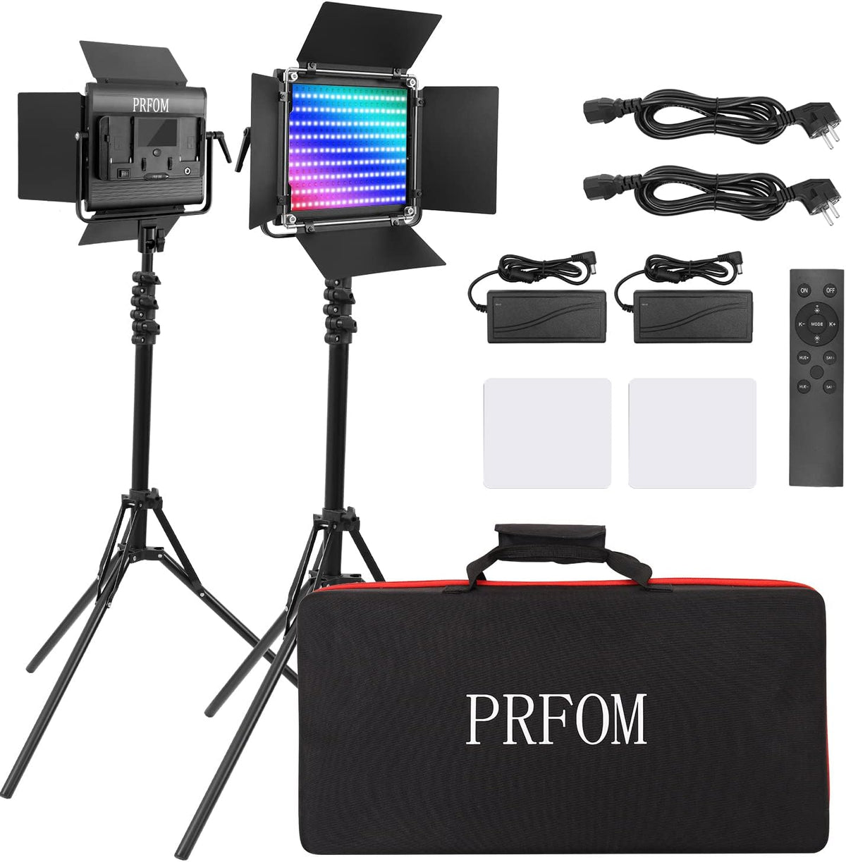 2-Pack RGB LED Video Light Kits with Remote Control 40W Bi-Color Variable CRI 96+ with Stands & Bag R4619