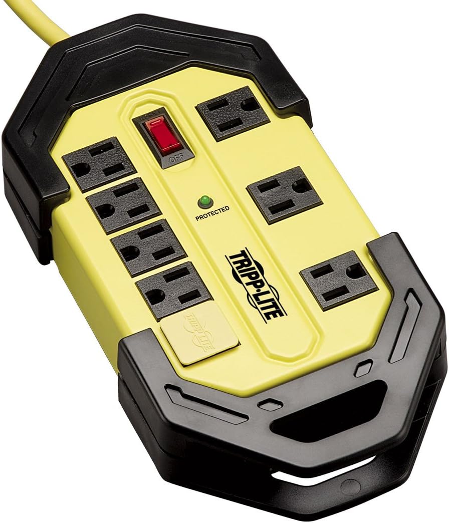 6 Outlet Metal Surge Protector Power Strip, 15ft Cord, Black/Yellow, Pack of 2 L612