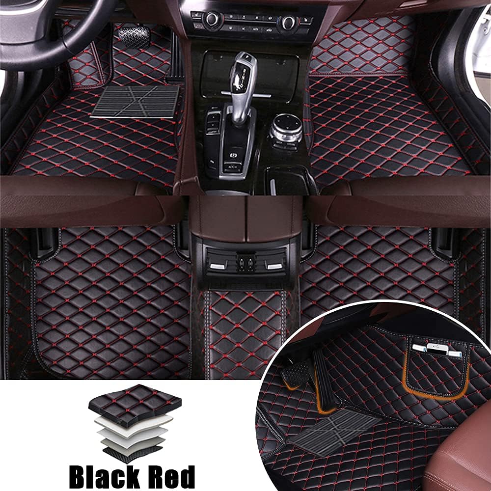 Leather Car Floor Mats Front ＆ Rear Full Coverage Liner/Set (Gold Color) B145033